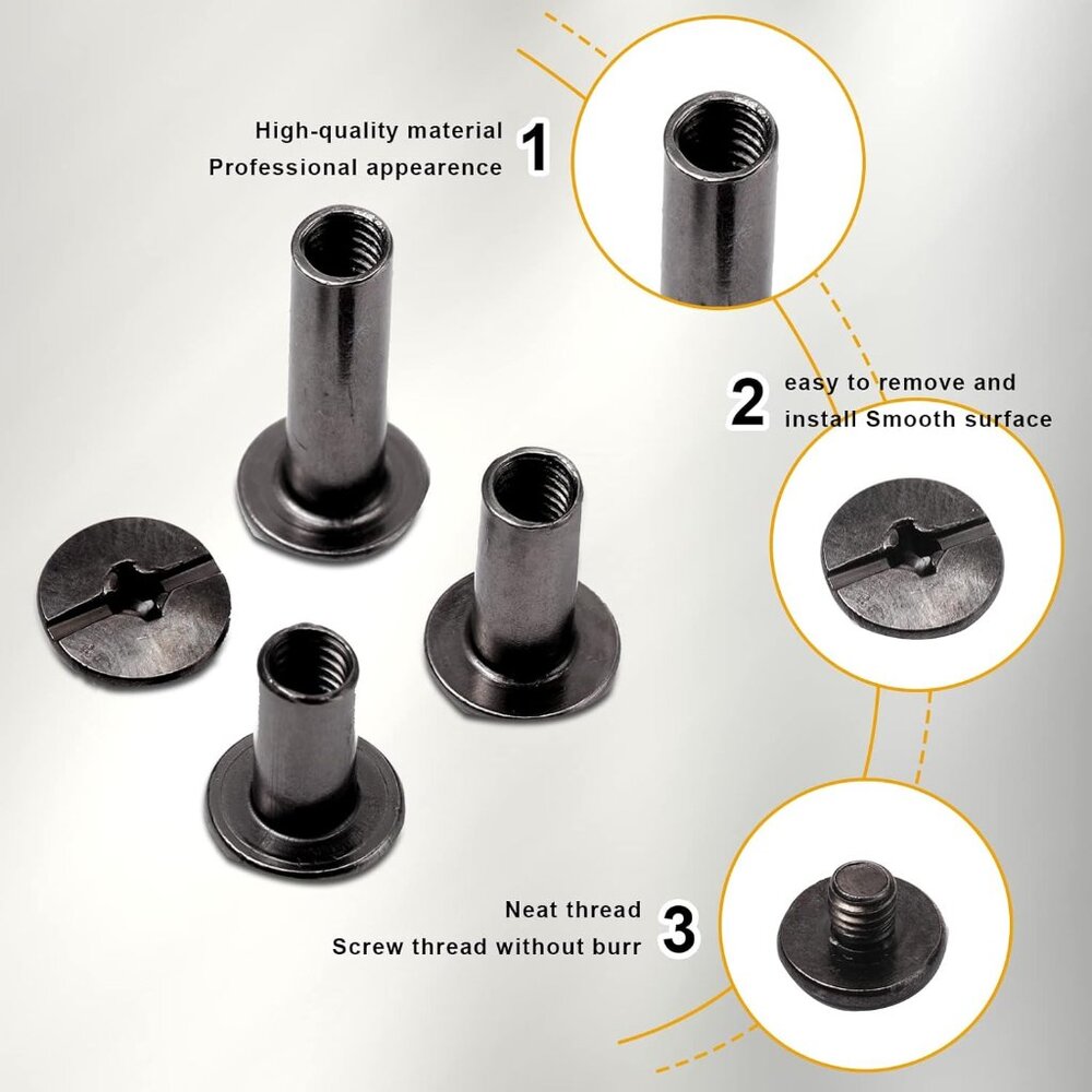 80 Sets Chicago Screw Leather Rivets Assorted Kit Chicago Binding Screws 5 Sizes - Picture 4 of 7